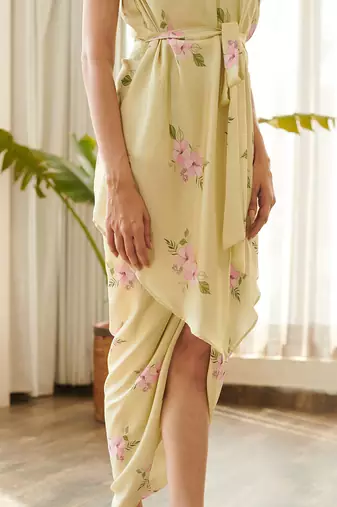 Green satin dress