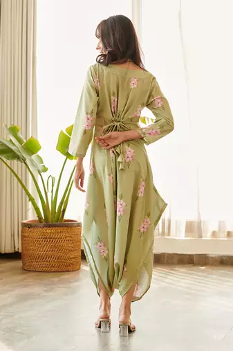 Green cotton rayon jumpsuit