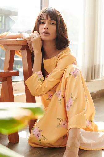 Yellow cotton rayon jumpsuit