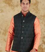 Bluesaanchi jacquard waistcoat orange for men's
