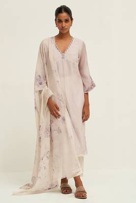 Lily white and fair orchid bemberg silk salwar suit 1