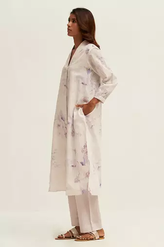Lily white and fair orchid cotton linen co-ord set