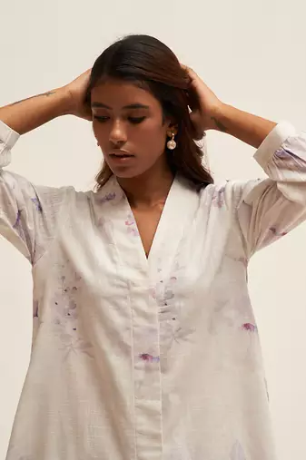 Lily white and fair orchid cotton linen co-ord set