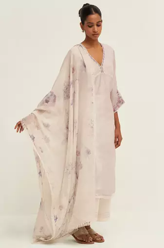 Lily white and fair orchid bemberg silk salwar suit