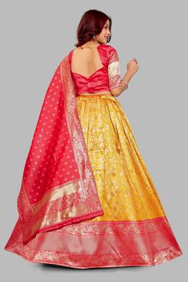 WOMEN UNSTITCHED BANARASI SILK LEHENGA CHOLI SET (HALF SAREE) 4