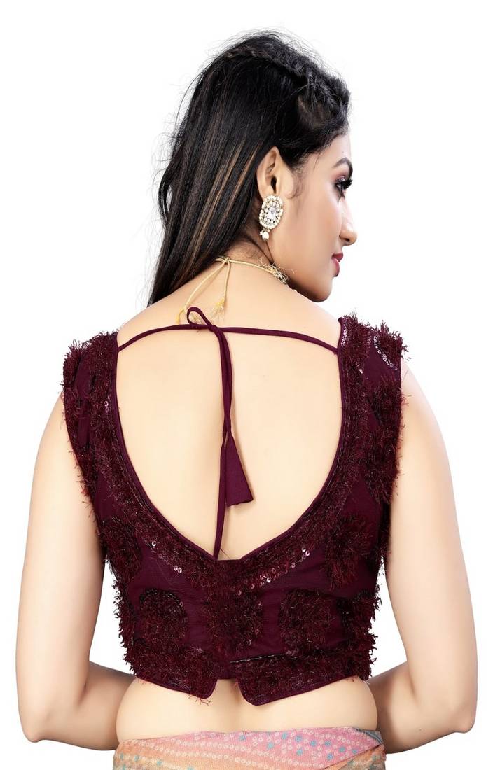 Vastraan Nylon Net  Sequin Embroidered Sleeveless Blouse