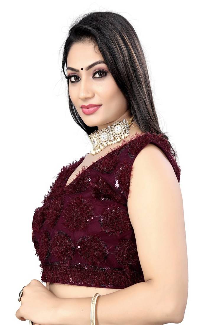 Vastraan Nylon Net  Sequin Embroidered Sleeveless Blouse