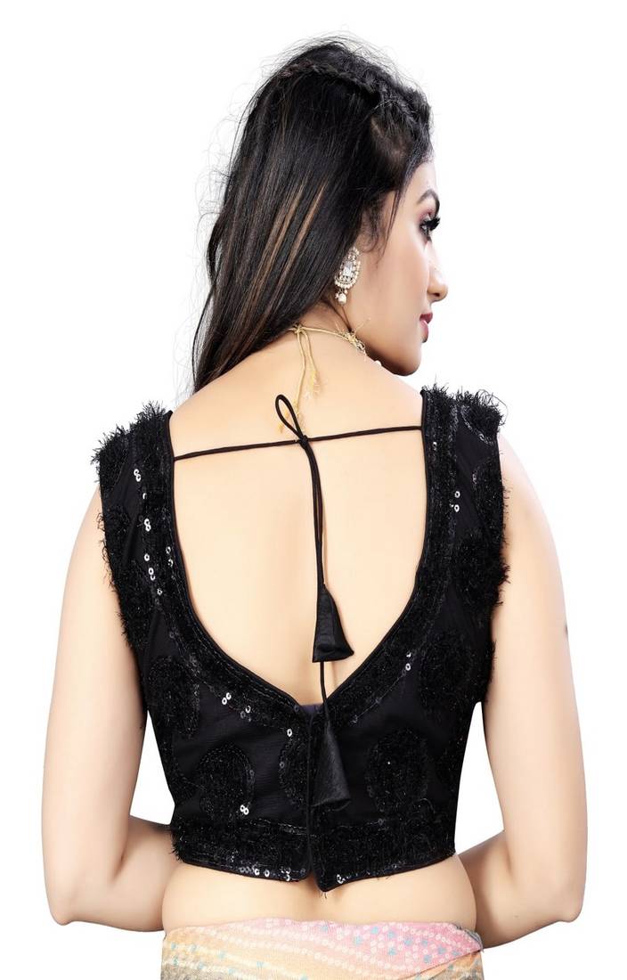 Vastraan Nylon Net  Sequin Embroidered Sleeveless Blouse