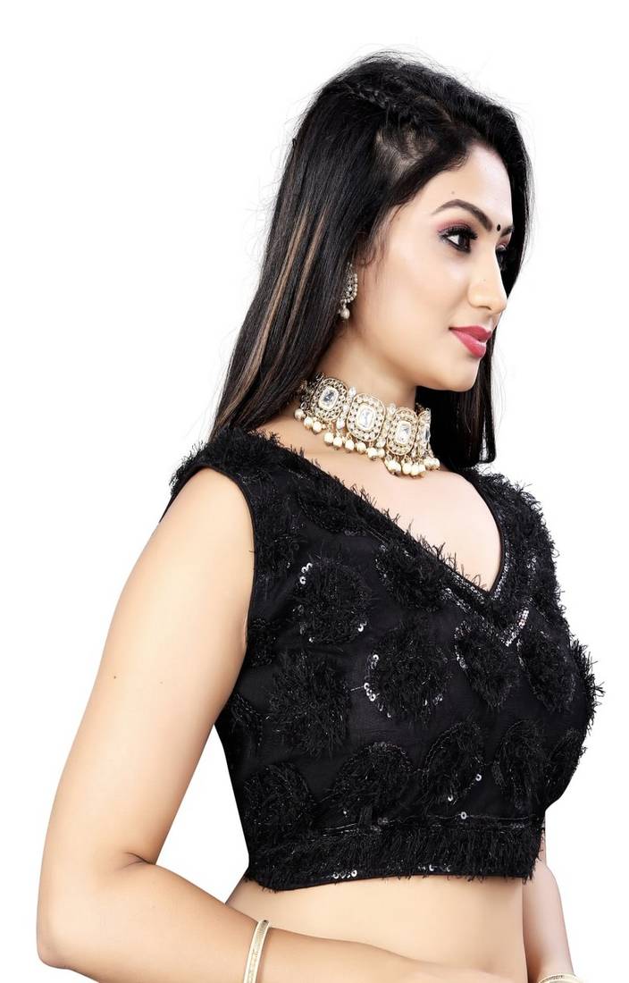 Vastraan Nylon Net  Sequin Embroidered Sleeveless Blouse