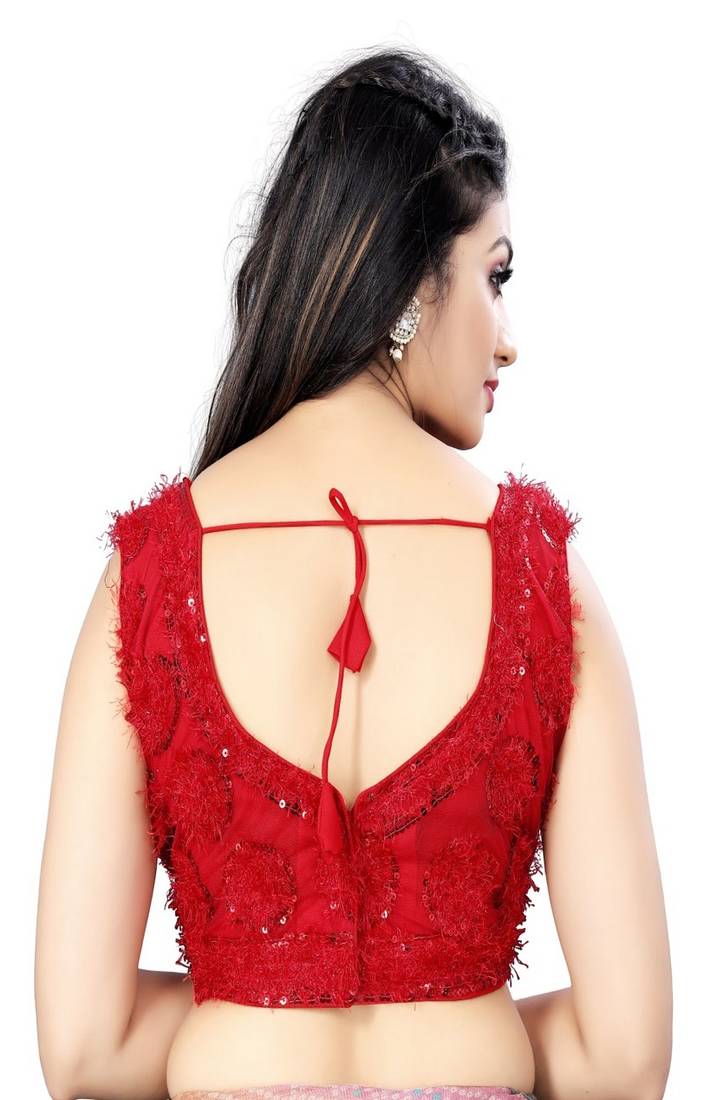 Vastraan Nylon Net  Sequin Embroidered Sleeveless Blouse