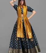 Rama Brocade Fabric Lehenga & Unstitched Blouse With Dupatta