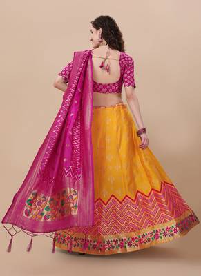 Yellow Brocade Fabric Lehenga & Unstitched Blouse With Dupatta 2