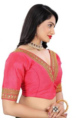 Vastraan V Neck Sequins Ready-Made Half Sleeve Self Adjustable Saree Blouse 2