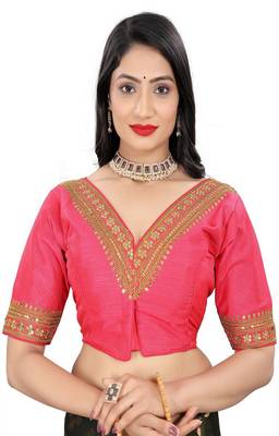 Vastraan V Neck Sequins Ready-Made Half Sleeve Self Adjustable Saree Blouse 1