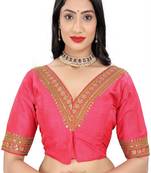 Vastraan V Neck Sequins Ready-Made Half Sleeve Self Adjustable Saree Blouse