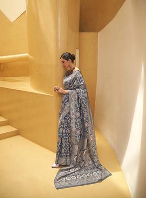 Rajtex Grey Woven Chikankari-Saris With Blouse 1