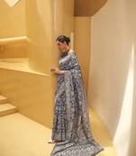 Rajtex Grey Woven Chikankari-Saris With Blouse