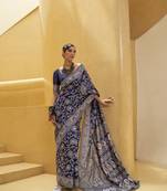 Rajtex Royal Blue Woven Chikankari-Saris With Blouse