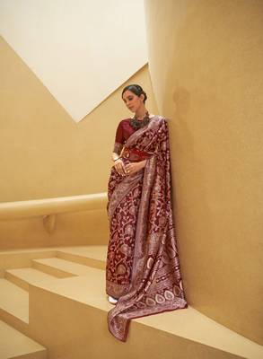 Rajtex Red Woven Chikankari-Saris With Blouse 1