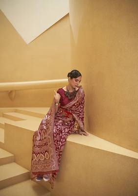 Rajtex Red Woven Chikankari-Saris With Blouse 2