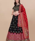 Black Brocade Fabric Lehenga & Unstitched Blouse With Dupatta