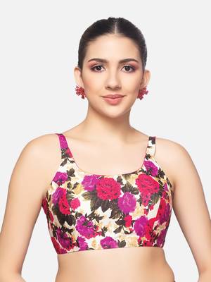 Multicolor Silk U Neck Sleeveless Readymade Blouse 1