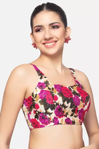 Multicolor Silk U Neck Sleeveless Readymade Blouse