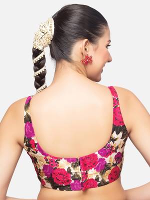 Multicolor Silk U Neck Sleeveless Readymade Blouse 3