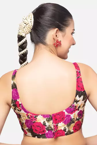 Multicolor Silk U Neck Sleeveless Readymade Blouse