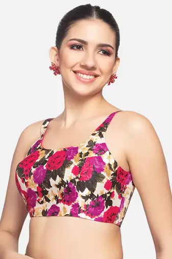 Multicolor Silk U Neck Sleeveless Readymade Blouse
