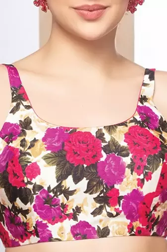 Multicolor Silk U Neck Sleeveless Readymade Blouse