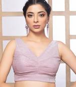 Lavender Crush Tissue V Neck Sleeveless Readymade Blouse