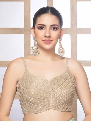 Golden Crush Tissue V Neck Sleeveless Readymade Blouse 1
