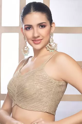 Golden Crush Tissue V Neck Sleeveless Readymade Blouse