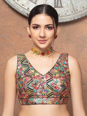 Multicolor Georgette V Neck Sleeveless Readymade Blouse 1