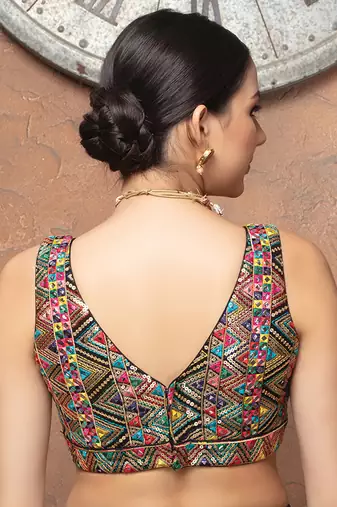 Multicolor Georgette V Neck Sleeveless Readymade Blouse