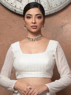 White Georgette Rectangle Neck Full Sleeves Readymade Blouse 1