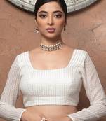 White Georgette Rectangle Neck Full Sleeves Readymade Blouse