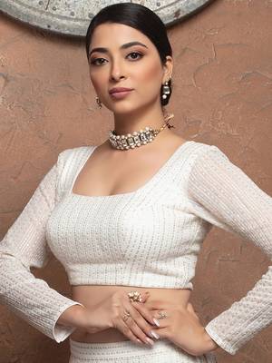 White Georgette Rectangle Neck Full Sleeves Readymade Blouse 2