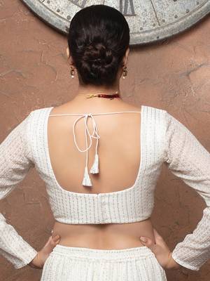 White Georgette Rectangle Neck Full Sleeves Readymade Blouse 3