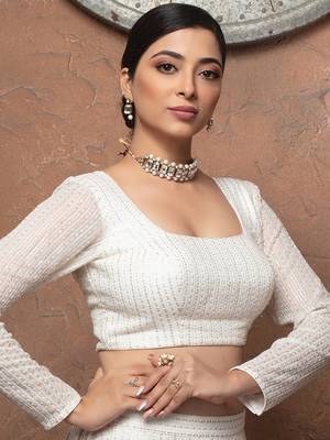 White Georgette Rectangle Neck Full Sleeves Readymade Blouse 4