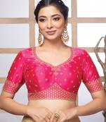 Pink Silk Embroidered Pre Stitched Saree Blouse