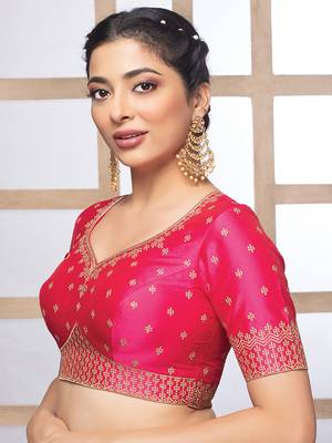 Pink Silk Embroidered Pre Stitched Saree Blouse 2