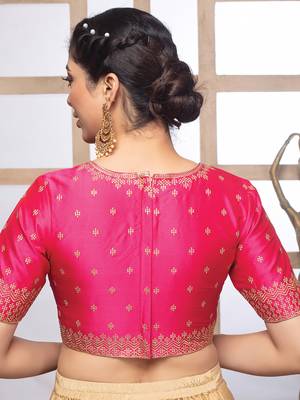 Pink Silk Embroidered Pre Stitched Saree Blouse 3
