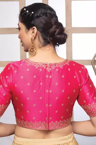 Pink Silk Embroidered Pre Stitched Saree Blouse