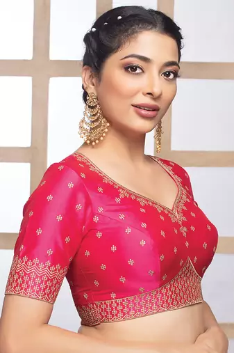 Pink Silk Embroidered Pre Stitched Saree Blouse