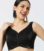 Black Glass Tissue V Neck Sleeveless  Readymade Blouse
