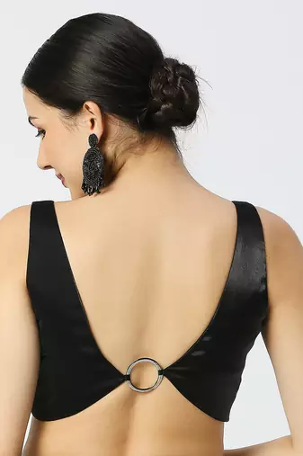 Black Glass Tissue V Neck Sleeveless  Readymade Blouse