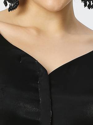 Black Glass Tissue V Neck Sleeveless  Readymade Blouse 4