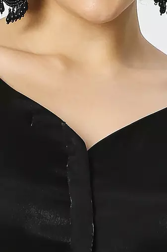 Black Glass Tissue V Neck Sleeveless  Readymade Blouse